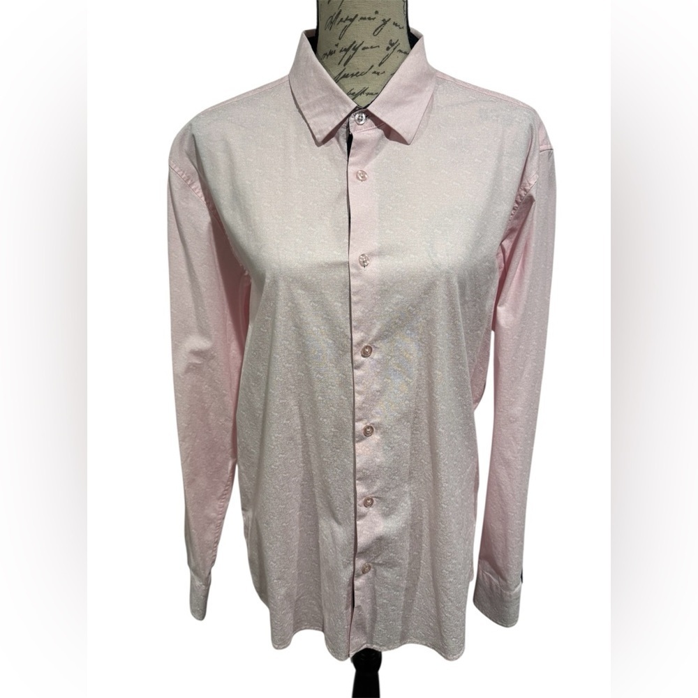 BOHIO Men's Long Sleeve Button-Up Casual Shirt Pink Palm Trees Size Medium